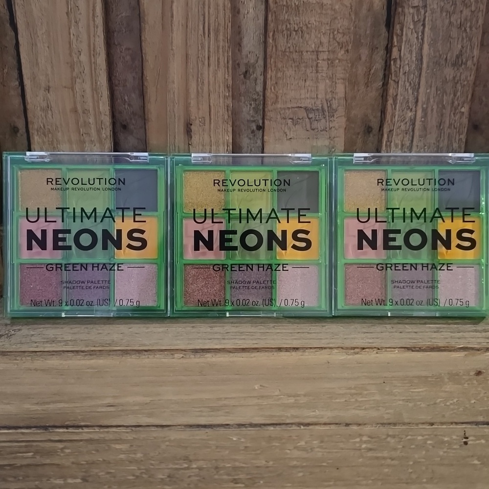 (3) Makeup Revolution Beauty Ultimate Neons 9 Eyeshadow Palette - Green Haze